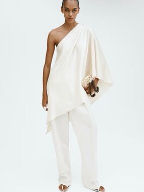 H&M One-Shoulder Draped Cream Top